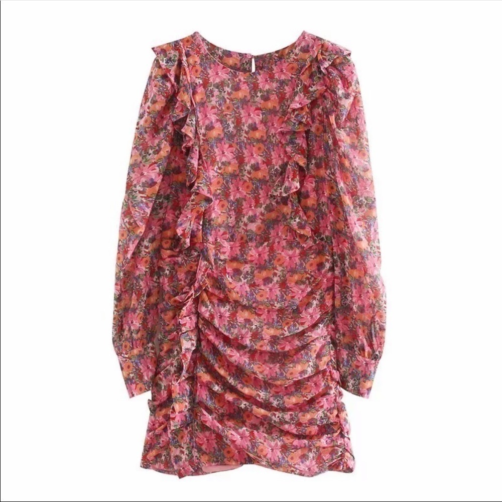 Blogger Fave Floral Ruffle Puff Sleeve Mini Dress | NWT | Small - Picture 4 of 12